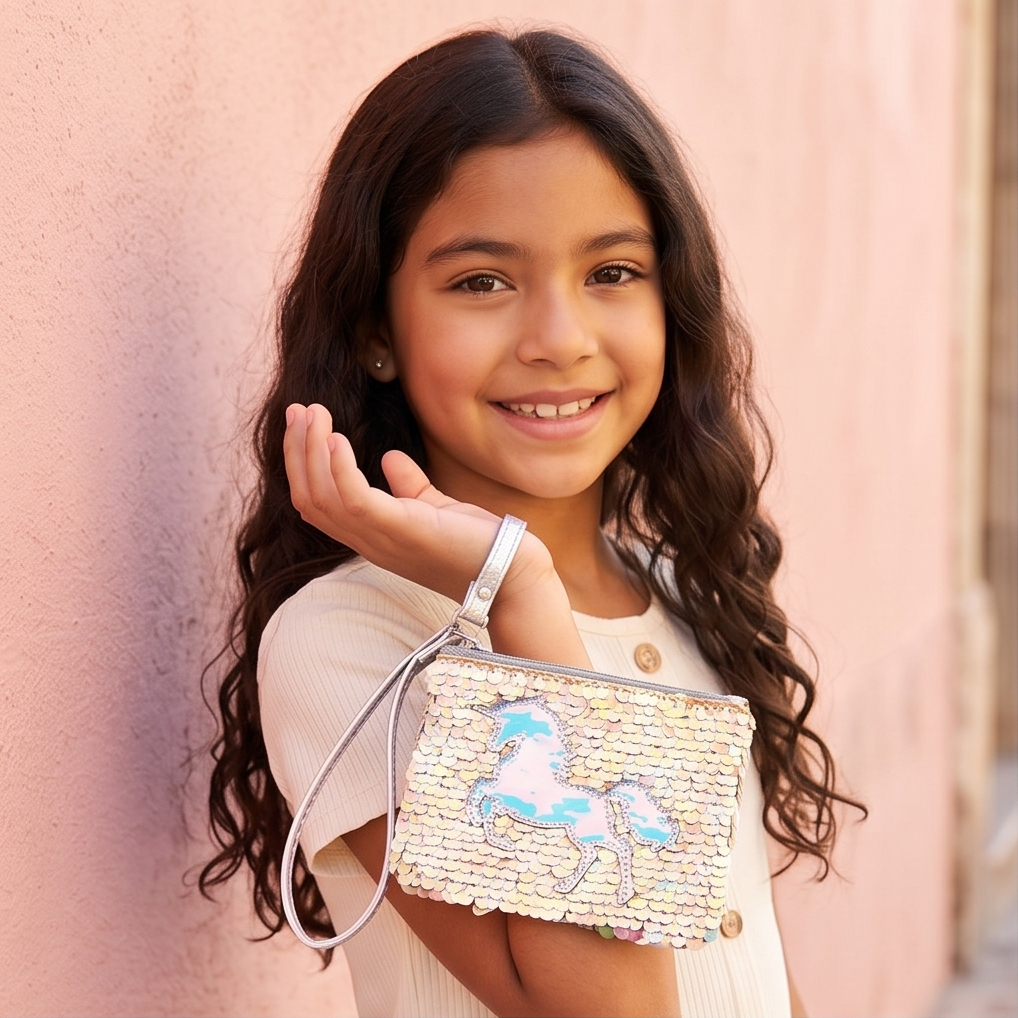 Carterita Mano Unicornio Lentejuelas Reversible Wristlet