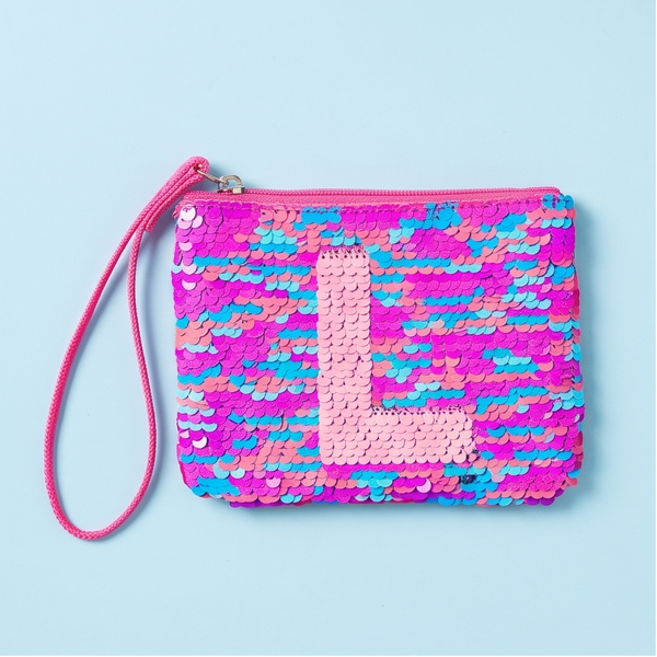 Carterita Mano Lentejuelas Reversible inicial L Wristlet