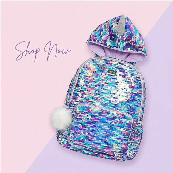 Mochila Unicornio con Lentejuelas Reversibles y Capucha Marca Justice