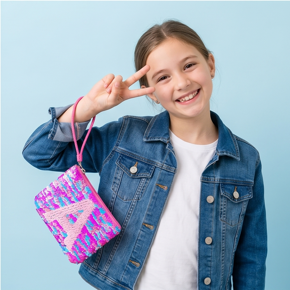 Carterita Mano Lentejuelas Reversible inicial L Wristlet