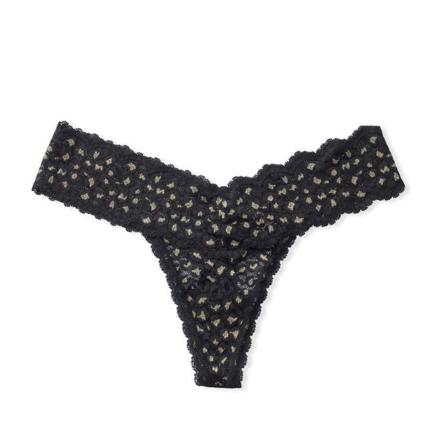 Tanga Victoria's Secret Talla S Print Negro y Dorado