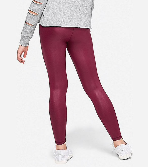 Leggings con Brillo Tipo Cuero Color Vino Talla 12